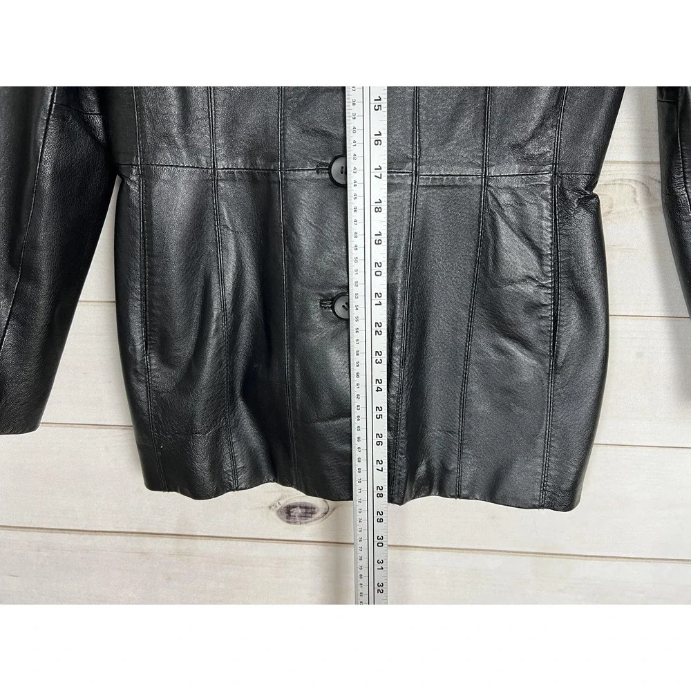 George Leather Jacket Womens S Black Button Front Blazer Mid Length Lined Y2K - Picture 9 of 11